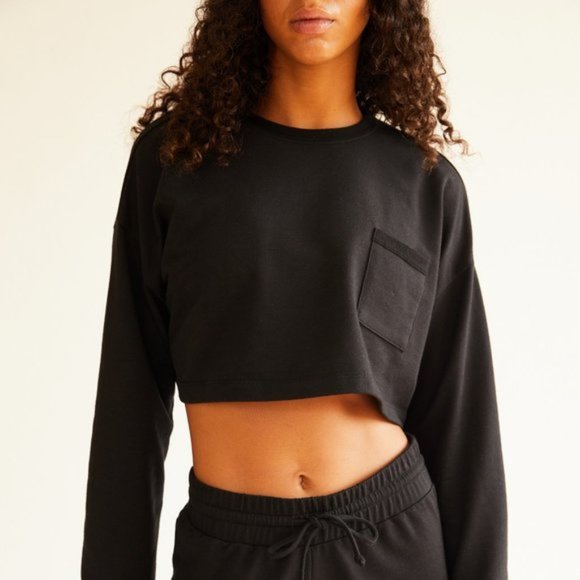 NWT FP Movement Sunny Set Black French Terry Cropped Sweatshirt & Shorts S Small - Picture 3 of 16